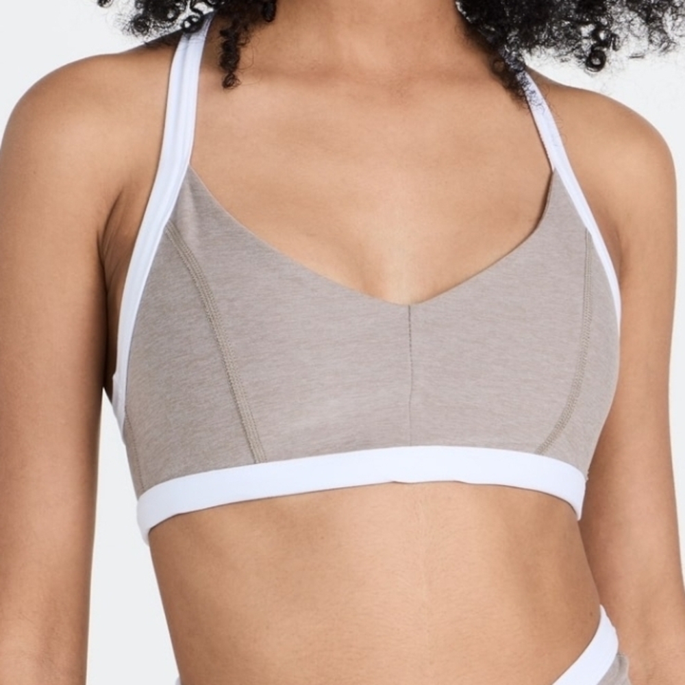 Beyond Yoga Taupe and White Strappy Bralette
